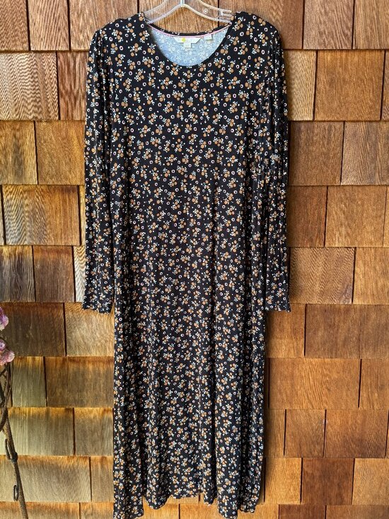 Boden Dresses & Skirts - EUC BODEN Crew Neck Black Floral Pop Spot Long Sleeve Jersey Midi Dress US 20/22
